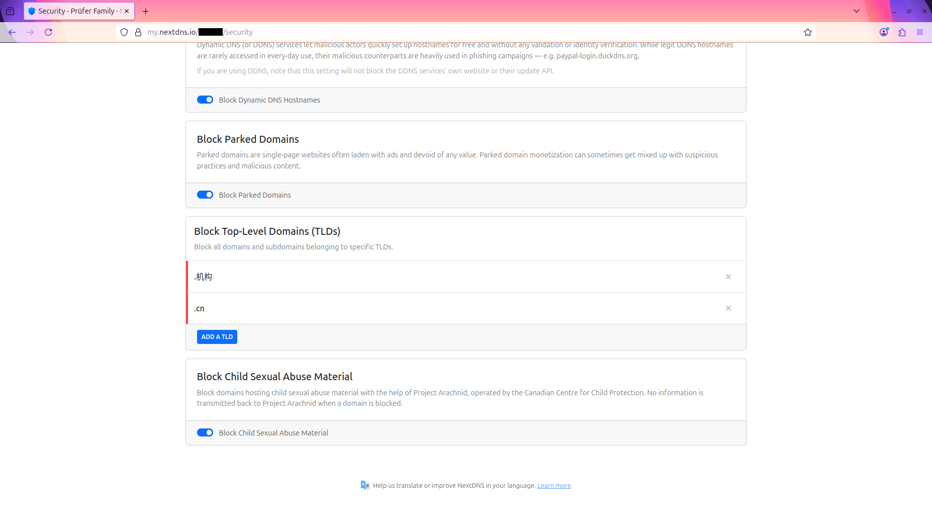 NextDNS Security Settings